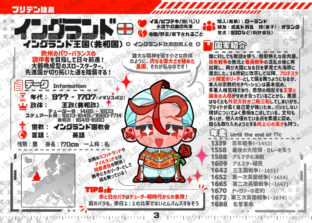 【受注生産2/25/21:00まで】17世紀ヨーロッパ擬人化キャラクター大図鑑【A5/本文フルカラー44P】