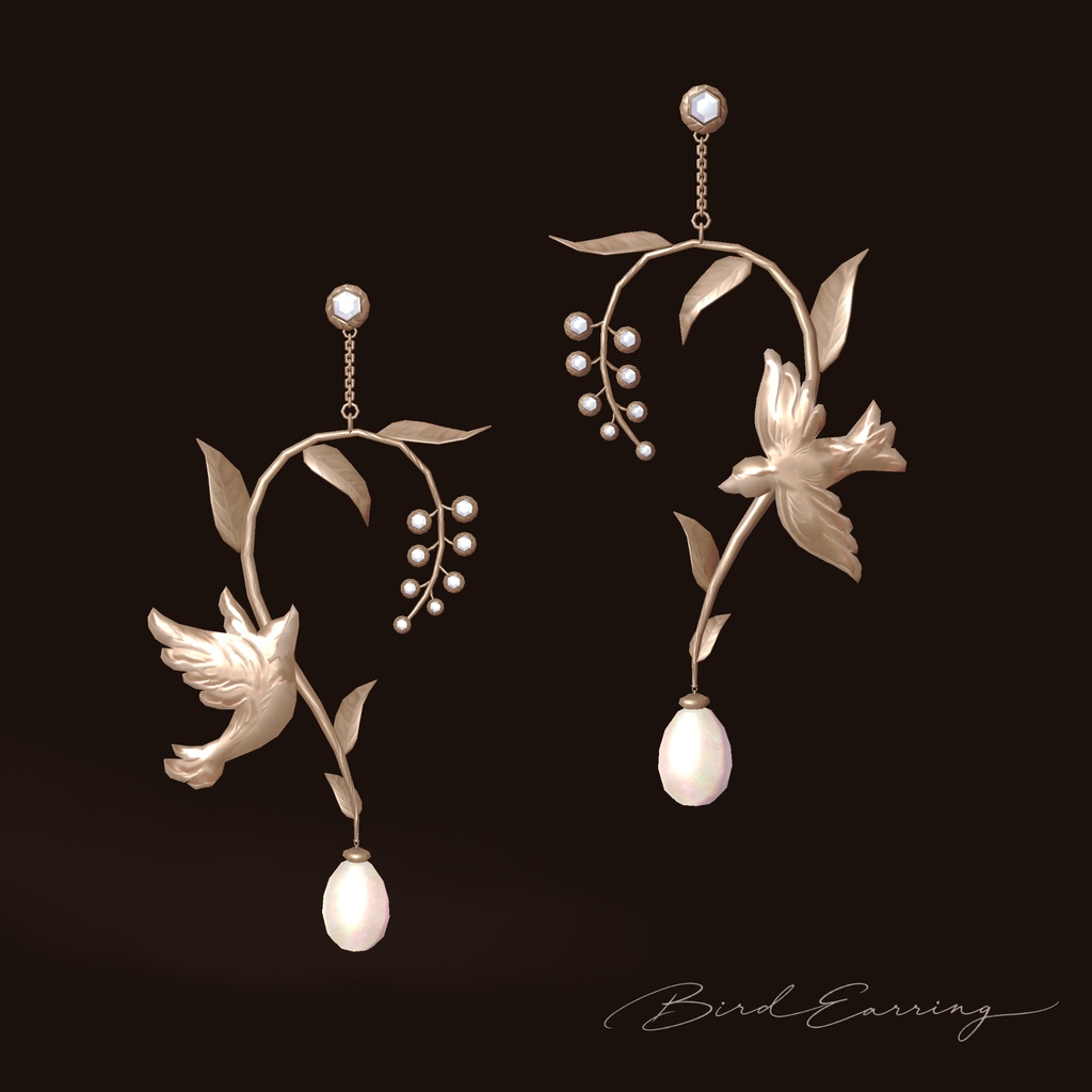 【無料/MA対応】Bird Earring|鳥と蔦のイヤリング【VRChat】