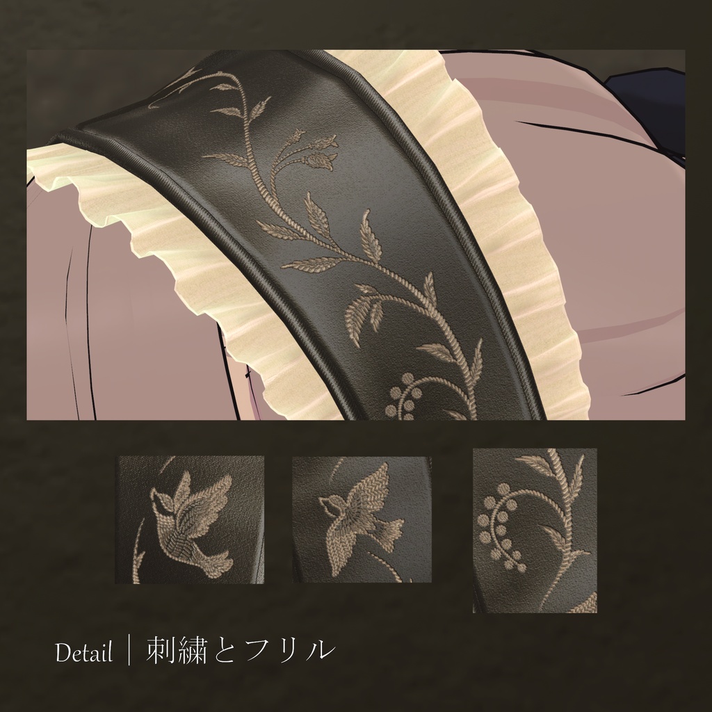 【MA対応/5色】Embroidered Head Dress|鳥と蔦の刺繍ヘッドドレス【VRChat】