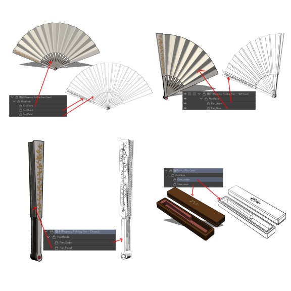 扇子セット(Regency Folding Fan Set)|3D素材