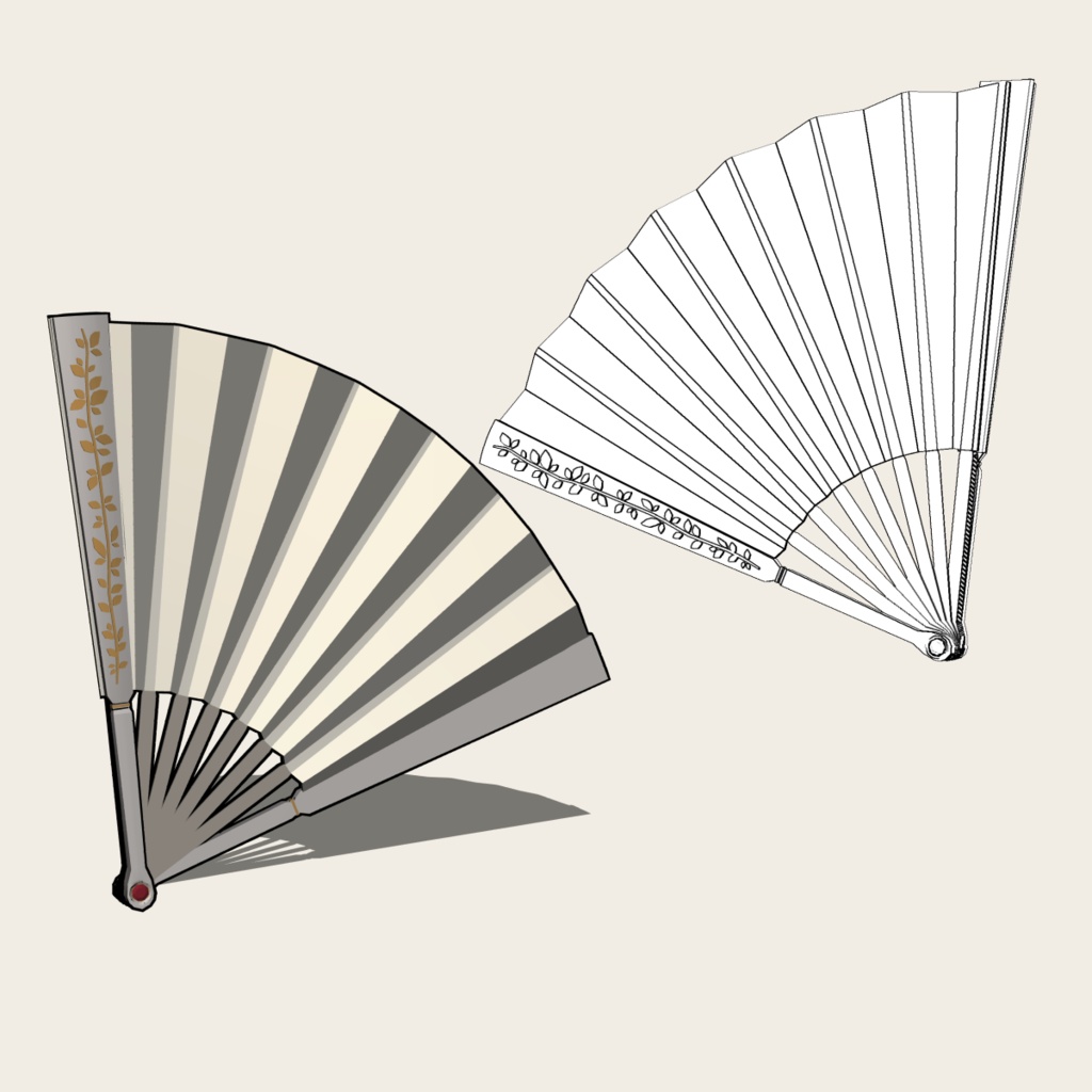 扇子セット(Regency Folding Fan Set)|3D素材