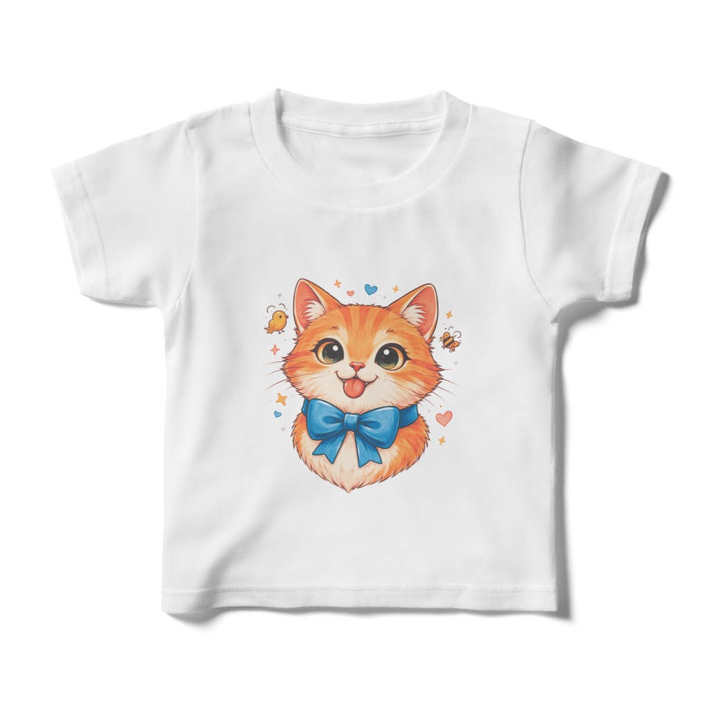 Cute Cat with Blue Bow Kids T-shirt