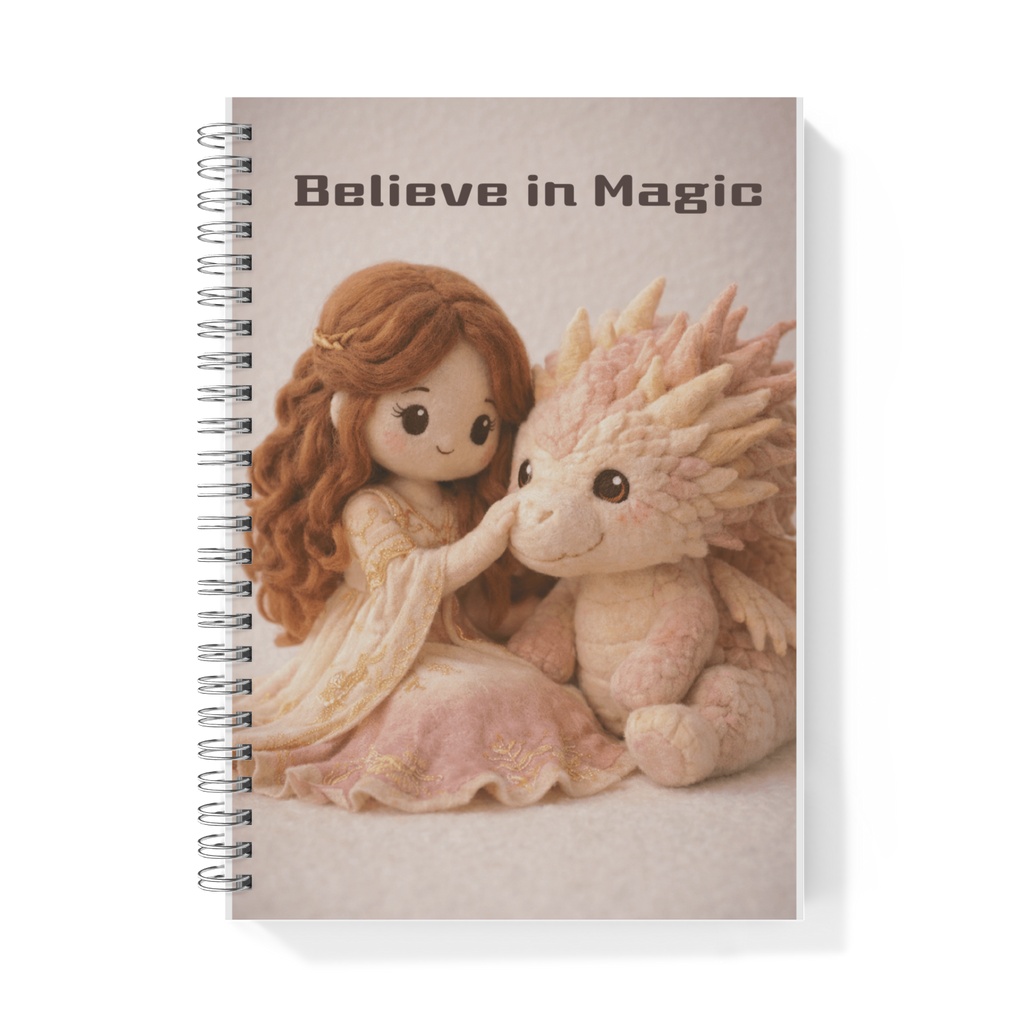 Believe in Magic - Cute Fantasy Girl & Baby Dragon Spiral Notebook