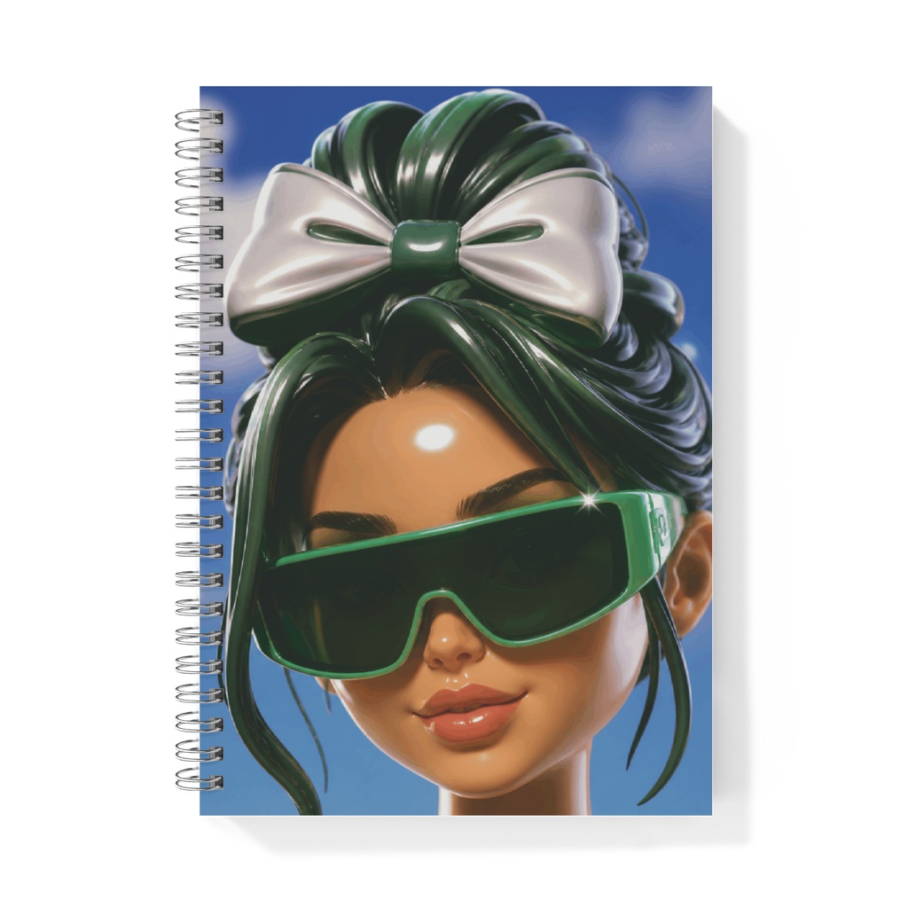 Stylish Spiral Notebook | Girl in Green Sunglasses | Fashion Glam Jornual