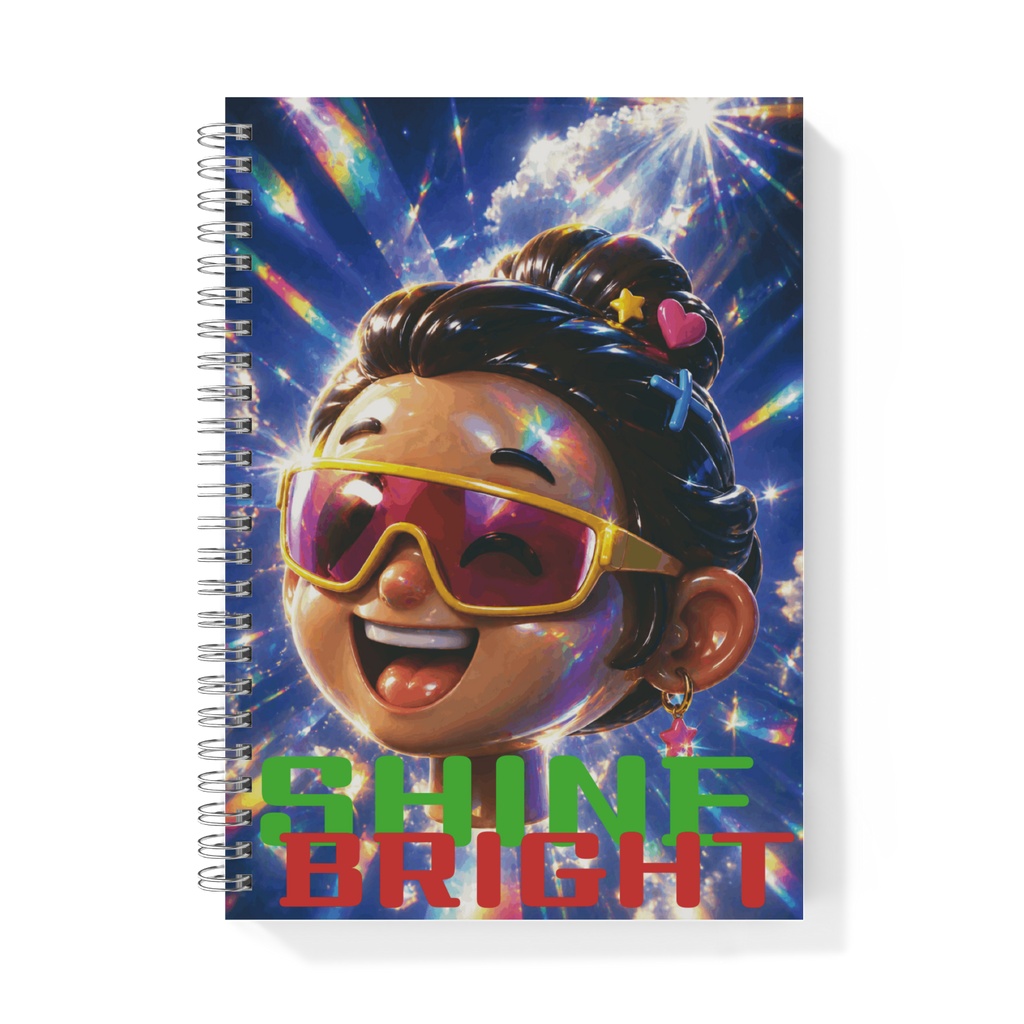 Shine Bright Cute Girl Notebook - Colorful Positive Journal with Fun Cartoon Art