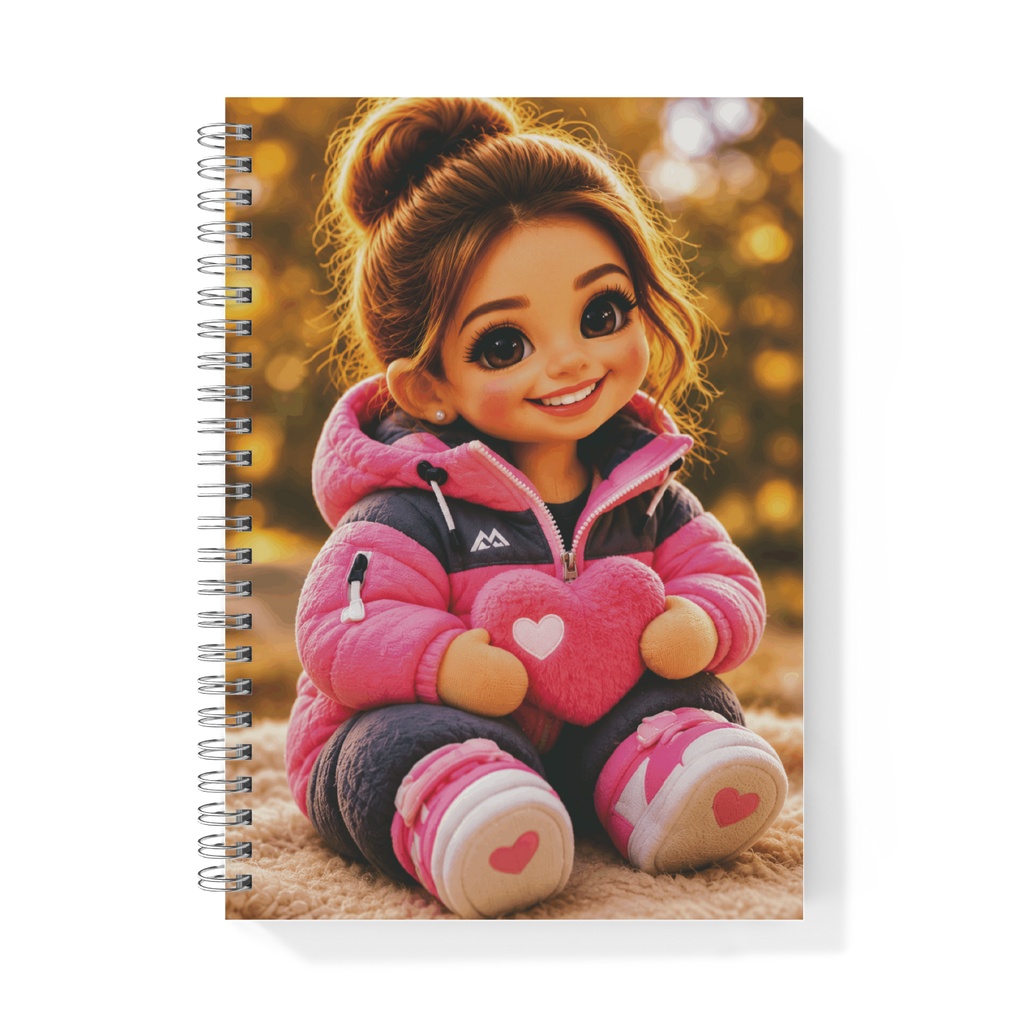 Cute Girl Pink Jacket Holding a Heart - Kawaii Notebook for Kids