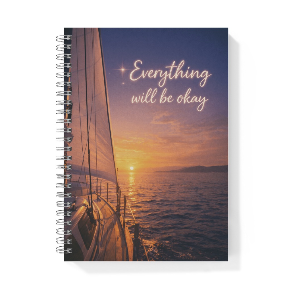 Everything Will Be Okay Sunset Sailboat Notebook