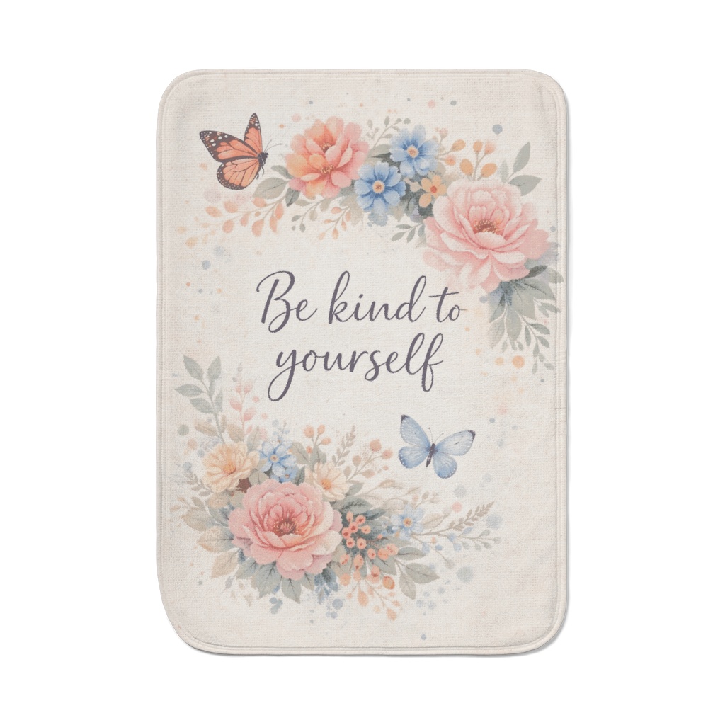 Be Kind to Yourself Floral Blanket - Japanese Throw with Butterflies & Soft Flowers
