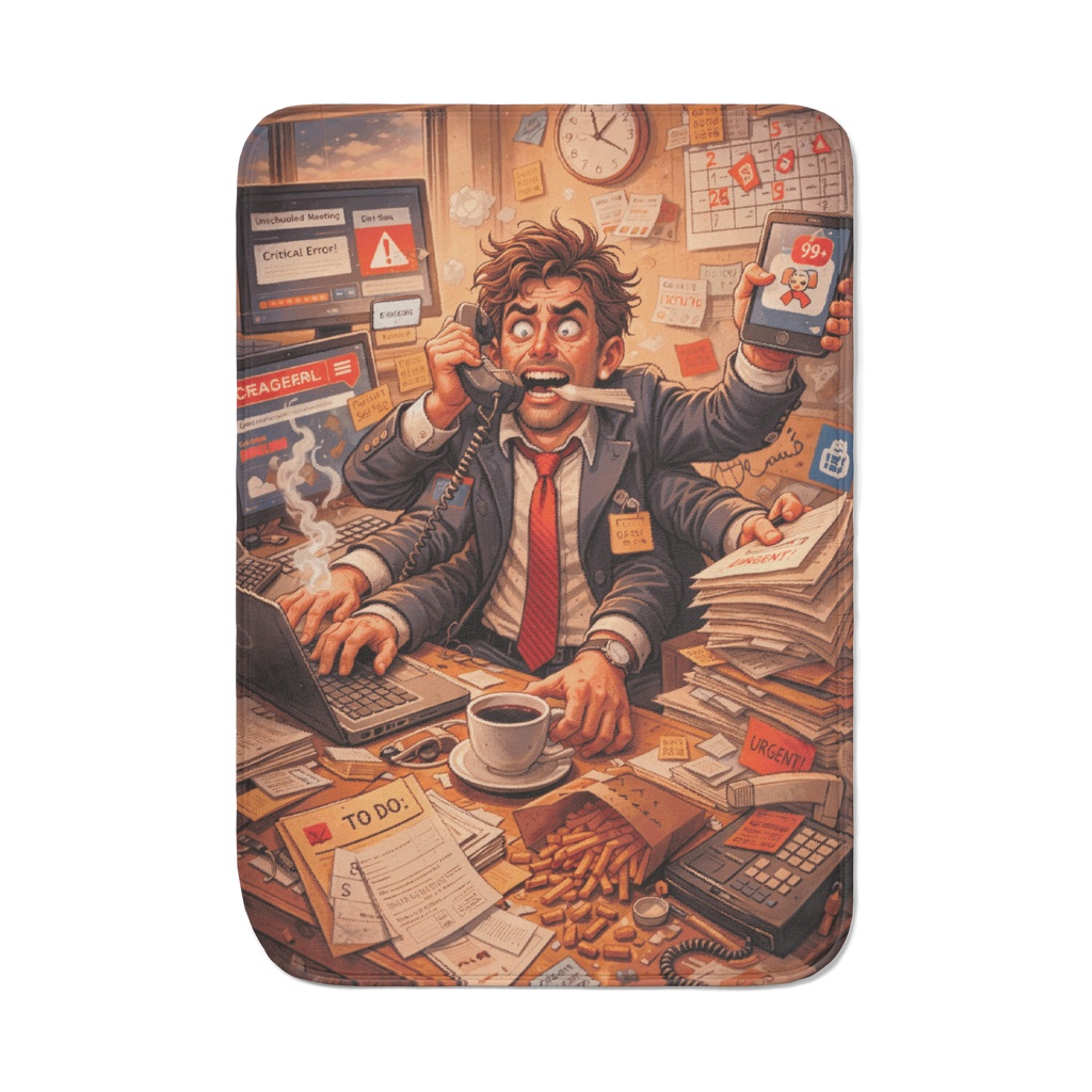 Overwhelmed Office Worker - Funny Stress & Multitasking Illustration