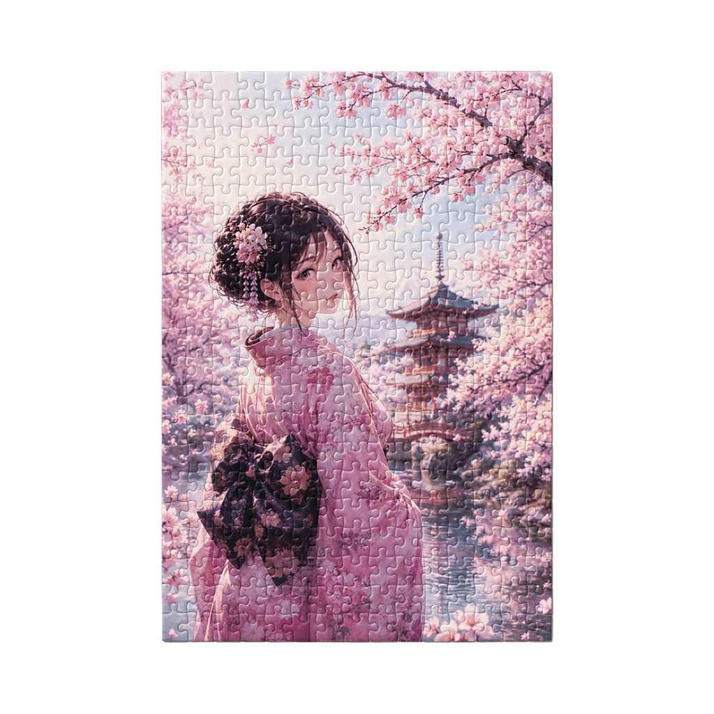 Japanese Girl in Kimono Cherry Blossms