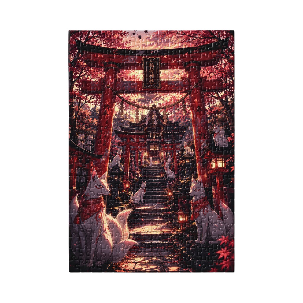 Kitsune Shrine in Japan - Torii Gates and Autumn Lanterns
