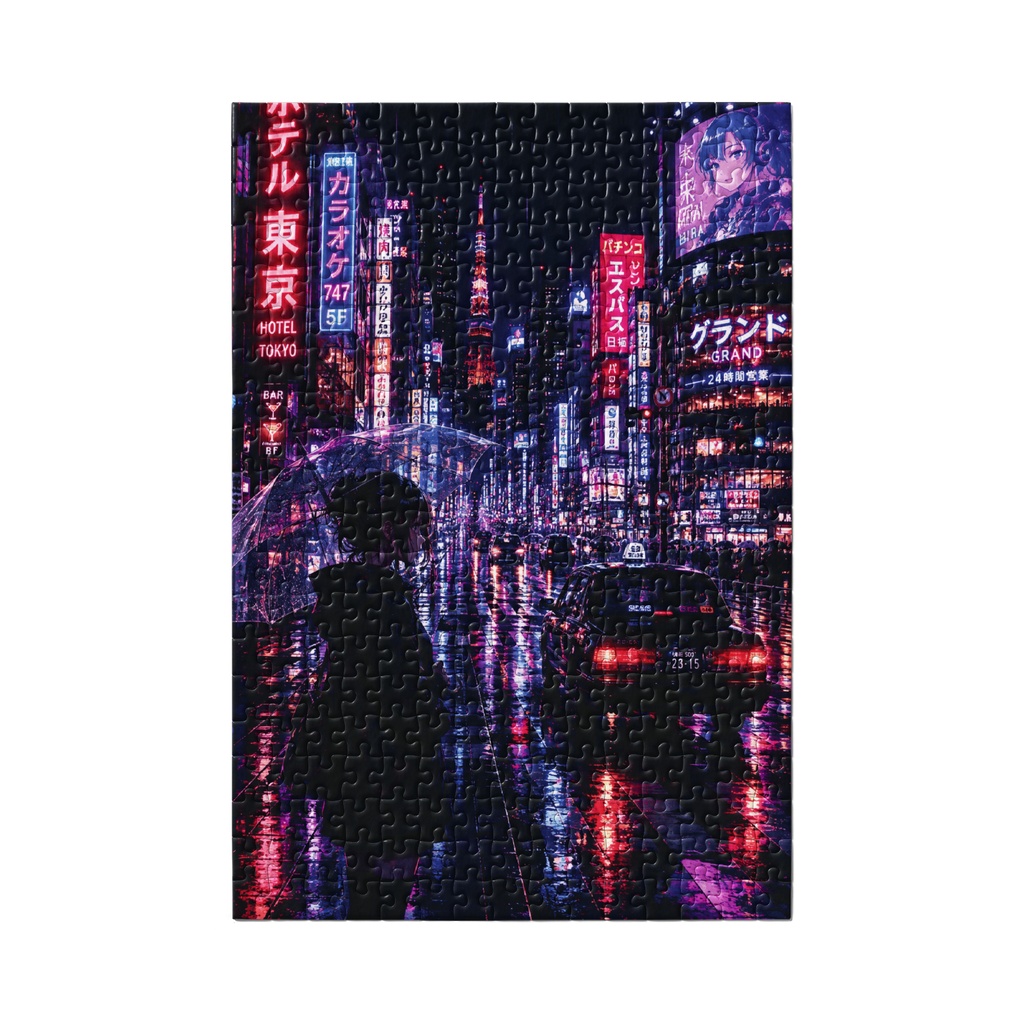 Tokyo Rainy Night Neon City - Japanese Street Lights, Anime Style Urban Art