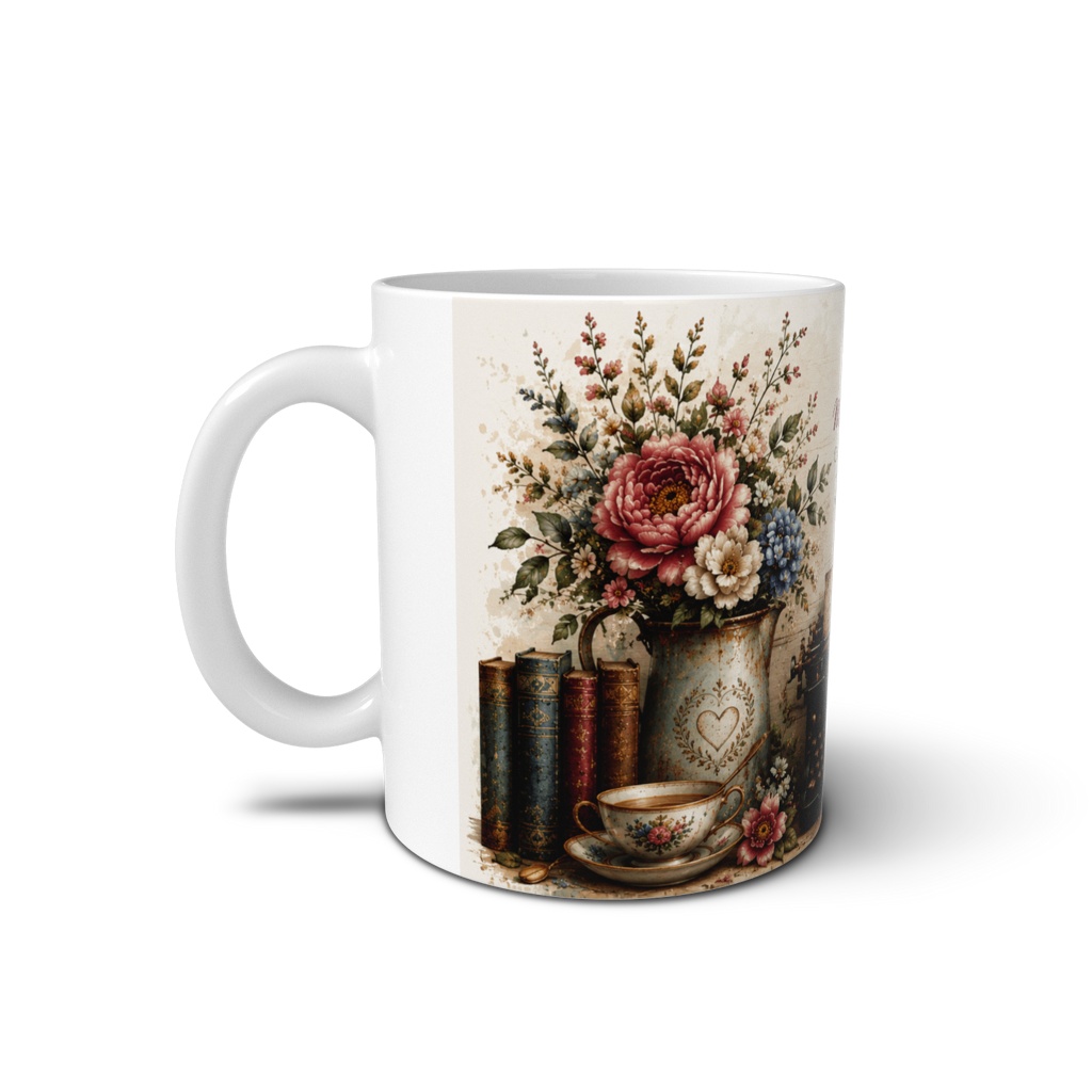 Collect Moments Not Things - Vintage Floral Typewriter Mug