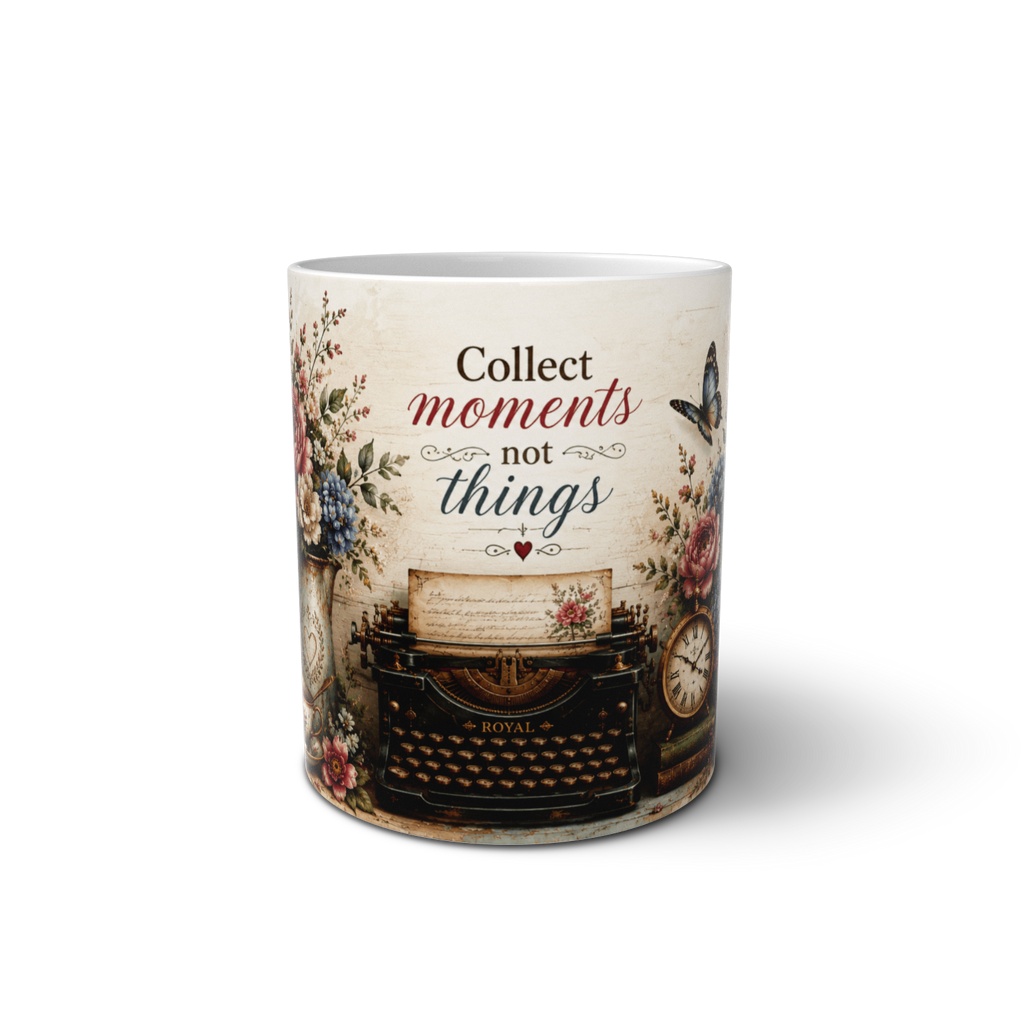Collect Moments Not Things - Vintage Floral Typewriter Mug