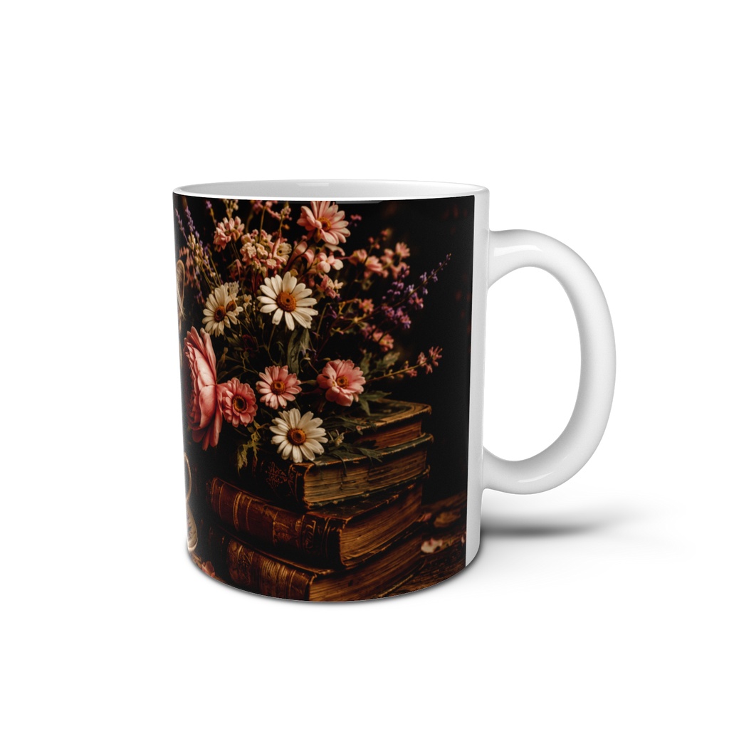 Cozy Vintage Mug Cat with Tea Flowers 