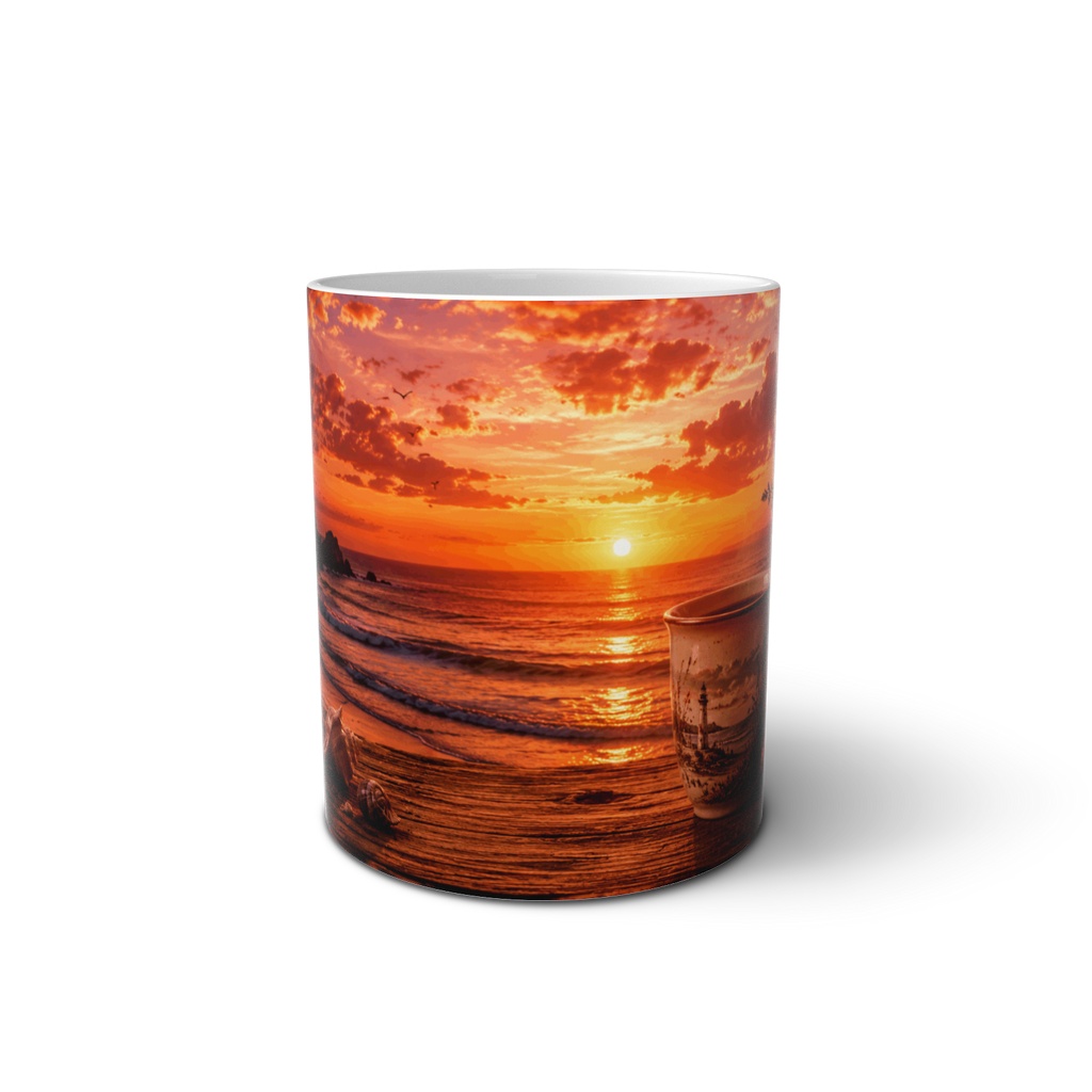Ocean Sunset Coffee - Seaside Lighthouse and Golden Waves Mug