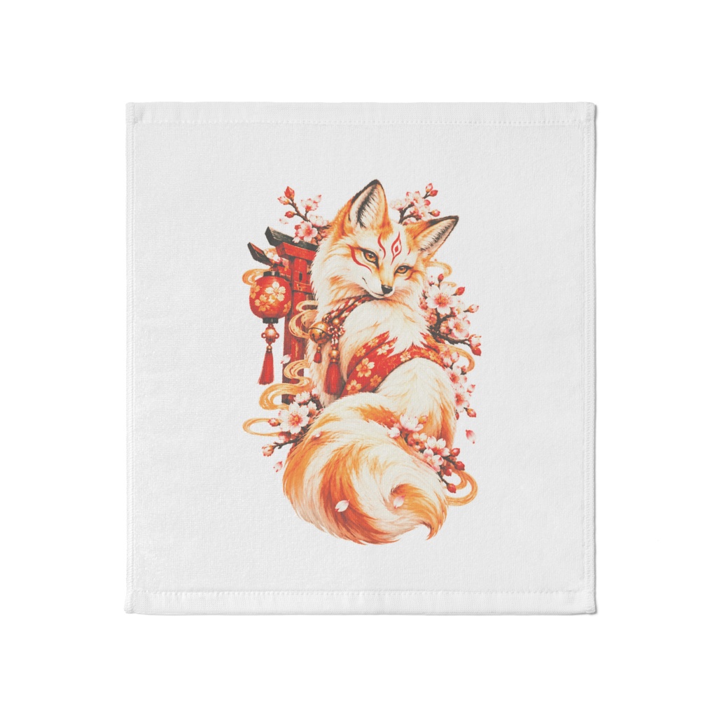 Towel elegant kitsune fox in traditional Japanese kimono with sakura