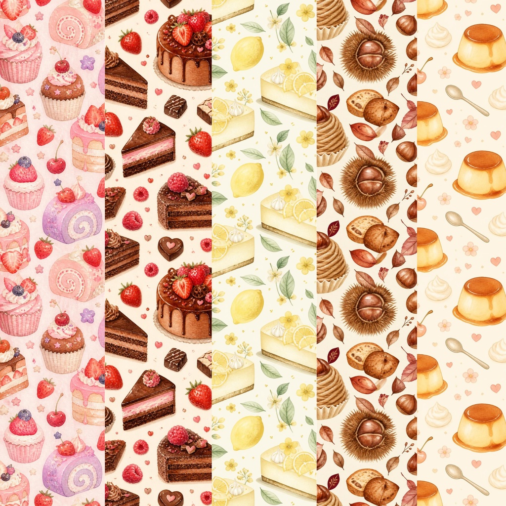 お菓子のシームレスデザインセット
