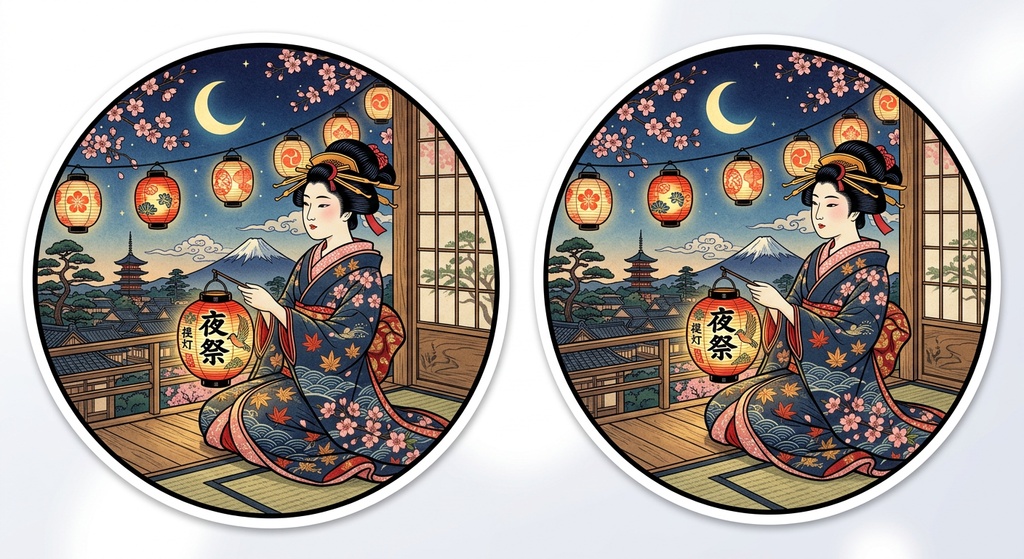 浮世絵美人とランタンステッカー