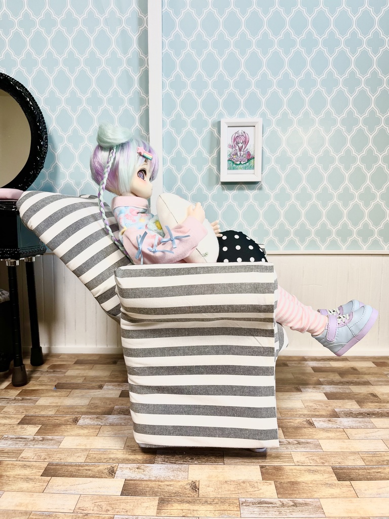 1/3(1/4)スケール ドール専用 一人用ソファDX ボーダーグレー