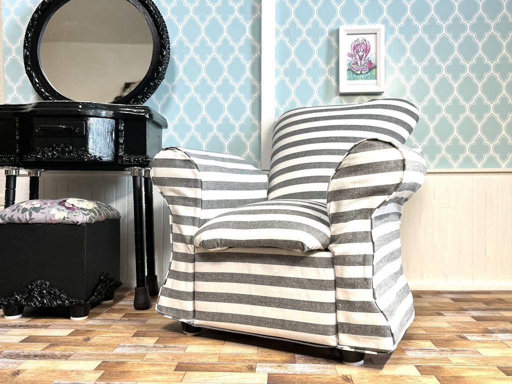 1/3(1/4)スケール ドール専用 一人用ソファDX ボーダーグレー