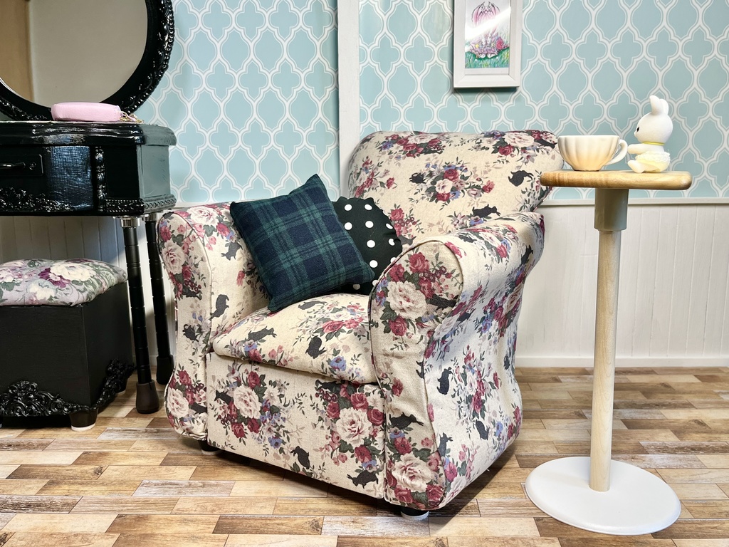 1/3(1/4)スケール ドール専用 一人用ソファDX 花柄③