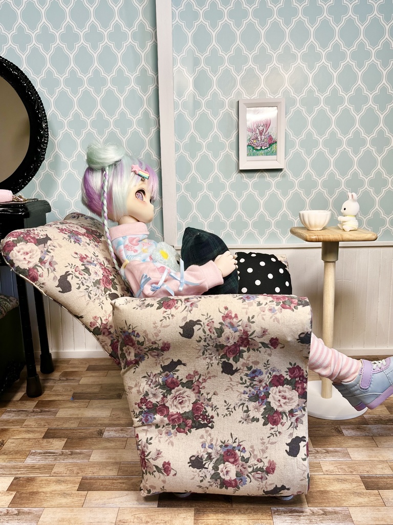 1/3(1/4)スケール ドール専用 一人用ソファDX 花柄③