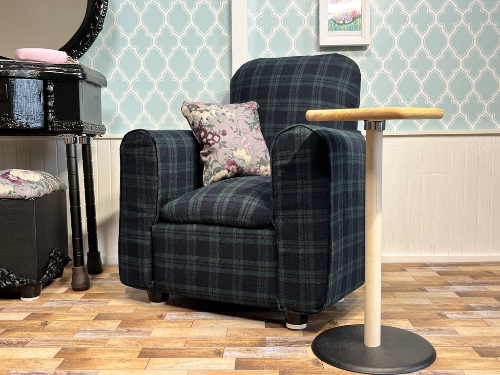 1/3(1/4)スケール ドール専用 一人用ソファ チェックグリーン