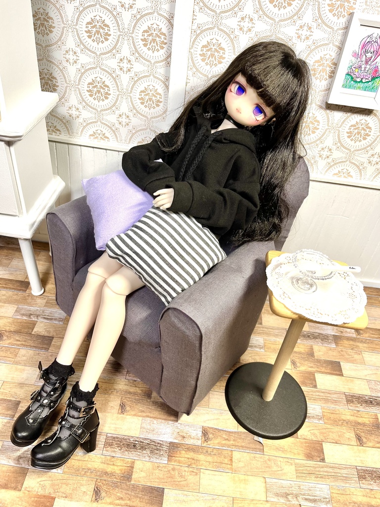 1/3(1/4)スケール ドール専用 一人用ソファ シンプルシリーズ グレー