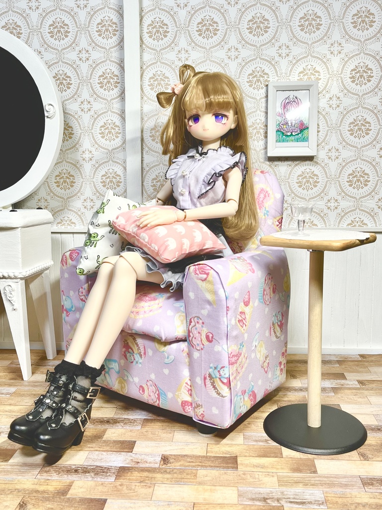 1/3(1/4)スケール ドール専用 一人用ソファ お菓子パープル