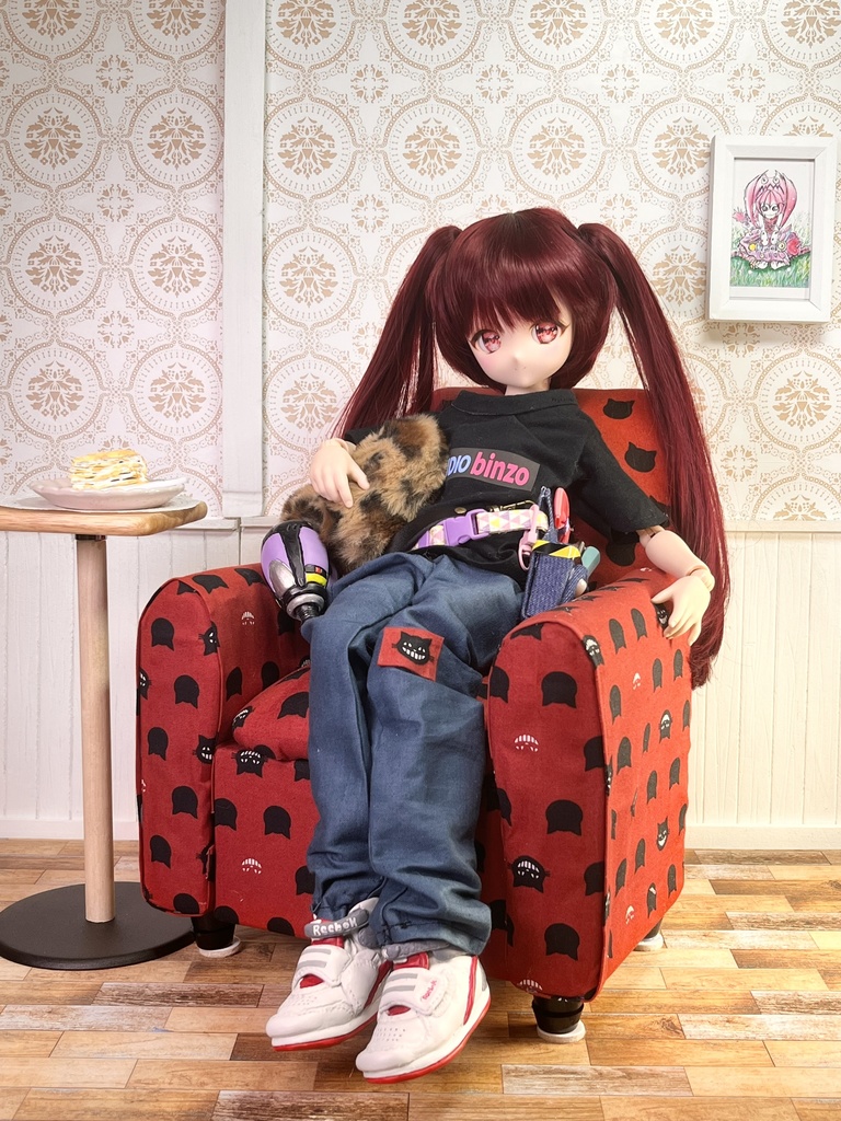 1/3(1/4)スケール ドールサイズ シングルソファ クレイジーキャットレッド