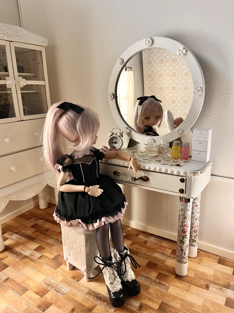 1/3(1/4)スケール ドール用 ミラードレッサー 花柄ホワイト
