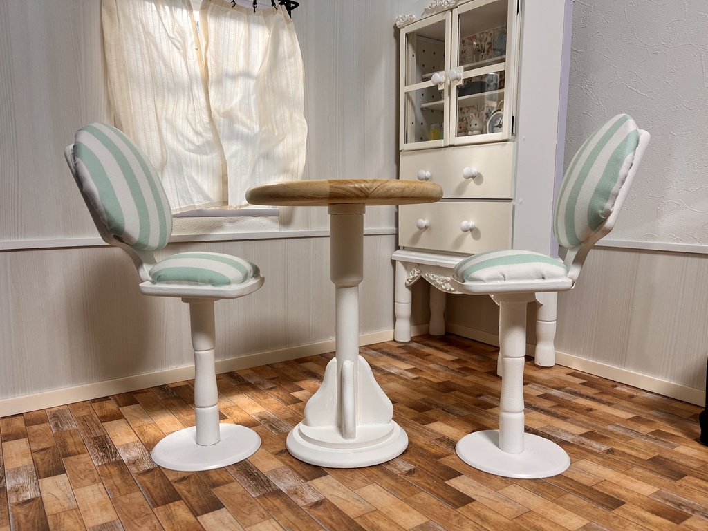 1/3スケール ドール用 カフェテーブルセット ホワイトストライプ