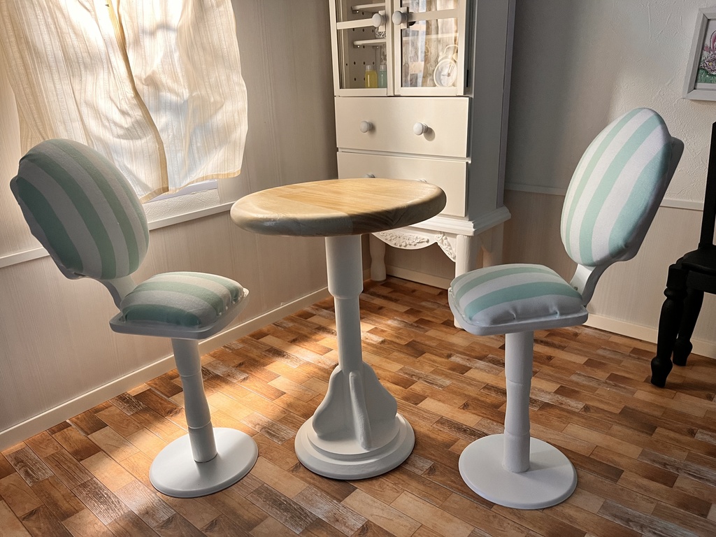 1/3スケール ドール用 カフェテーブルセット ホワイトストライプ