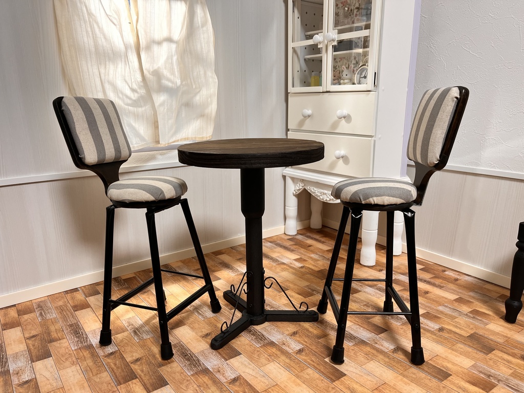 1/3スケール ドール用 カフェテーブルセット ストライプブラック