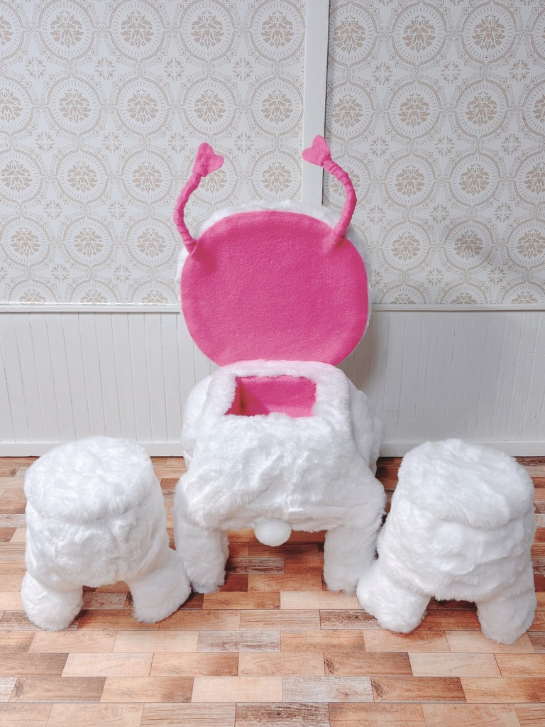 もふもふマンカフェテーブルセット ホワイト×ピンク