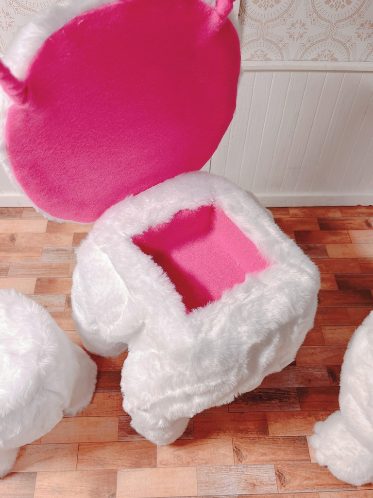 もふもふマンカフェテーブルセット ホワイト×ピンク