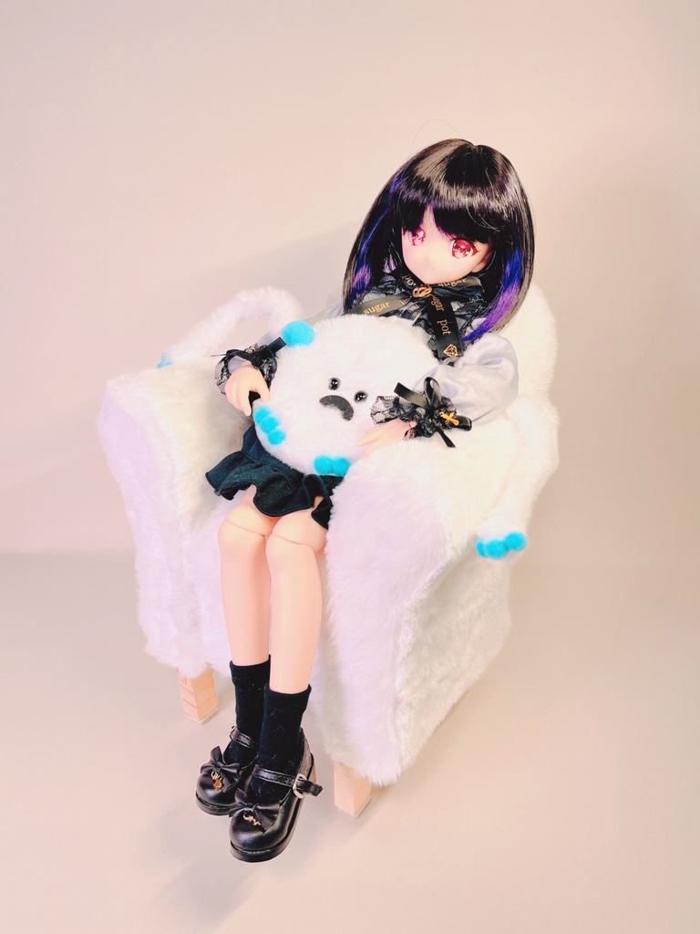 ドールサイズ シングルソファ ちびもふマン付き ホワイト×ブルー