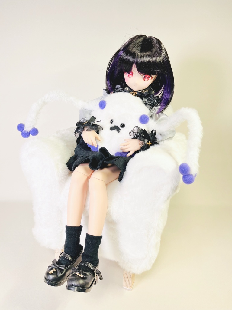 ドールサイズ シングルソファ ちびもふマン付き ホワイト×パープル
