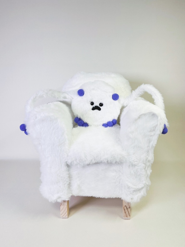 ドールサイズ シングルソファ ちびもふマン付き ホワイト×パープル