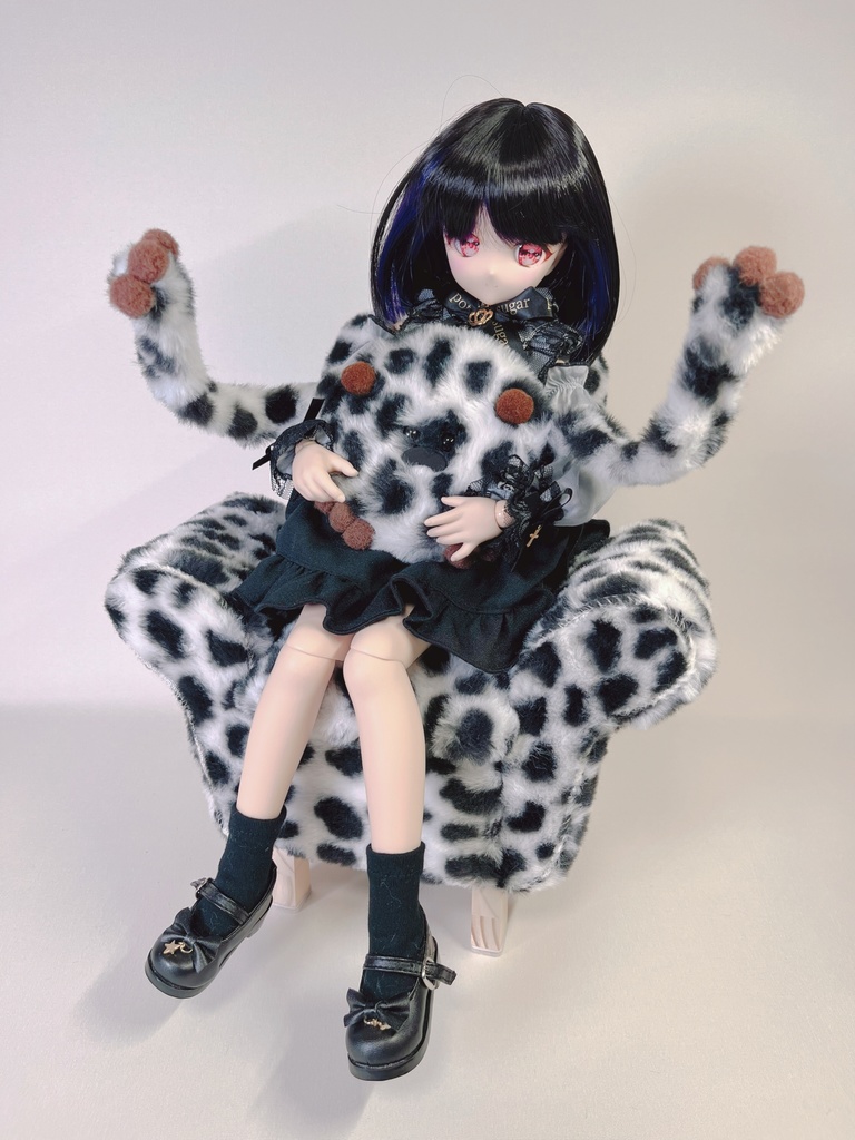 ドールサイズ　シングルソファ　ちびもふマン付き　ダルメ×ブラウン
