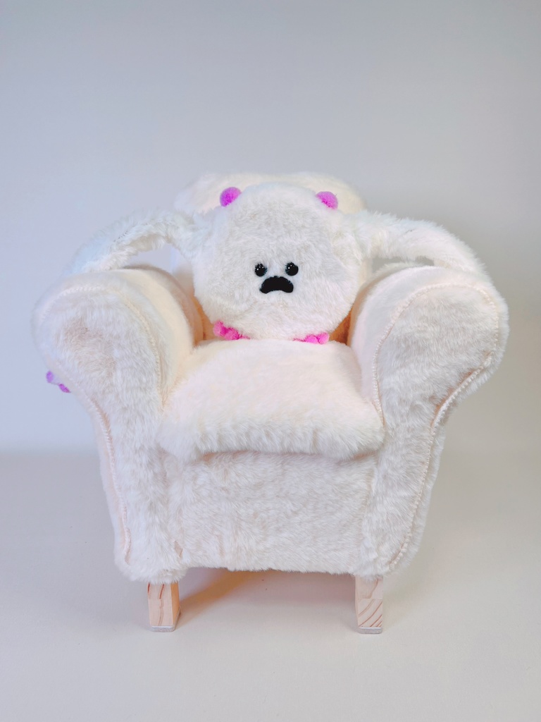 ドールサイズ シングルソファ ちびもふマン付き アイボリー×ピンク