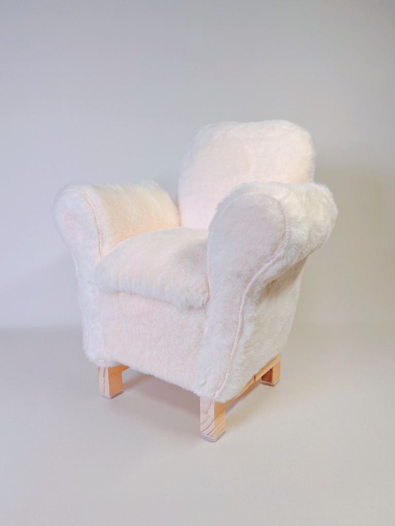 ドールサイズ シングルソファ ちびもふマン付き アイボリー×ピンク