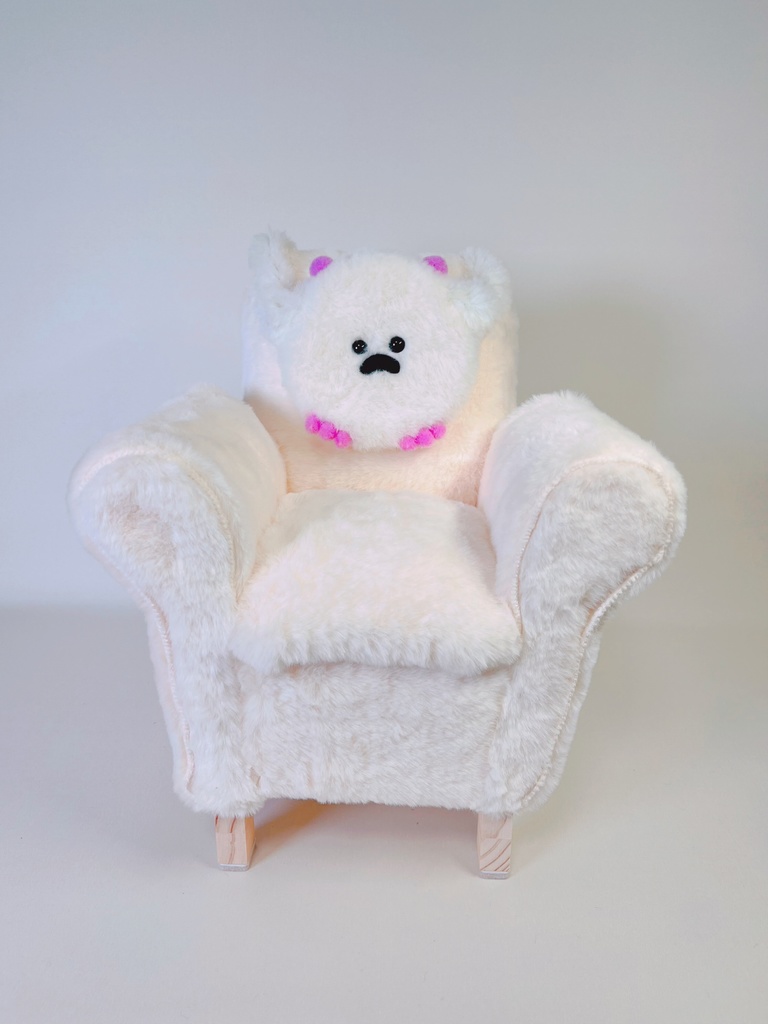 ドールサイズ シングルソファ ちびもふマン付き アイボリー×ピンク