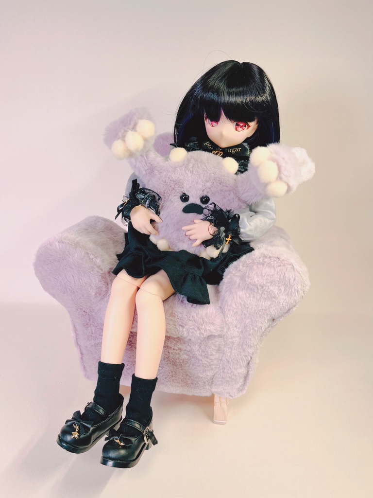 ドールサイズ シングルソファ ちびもふマン付き ラベンダー×ピンク