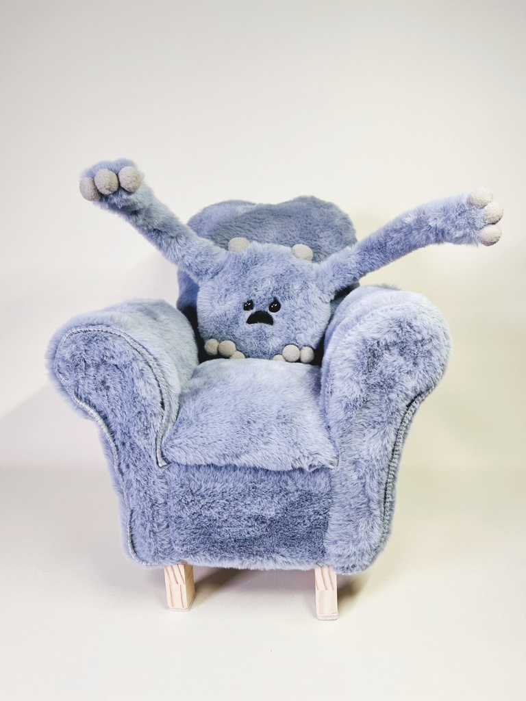 ドールサイズ シングルソファ ちびもふマン付き ダストブルー×グレー