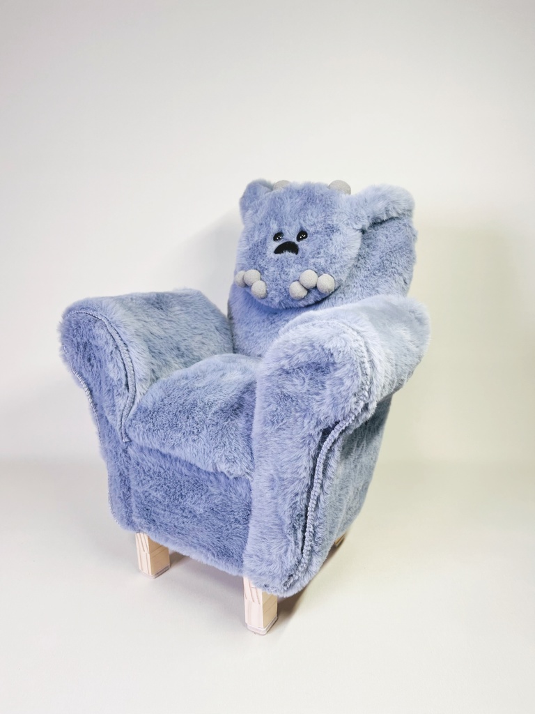 ドールサイズ シングルソファ ちびもふマン付き ダストブルー×グレー
