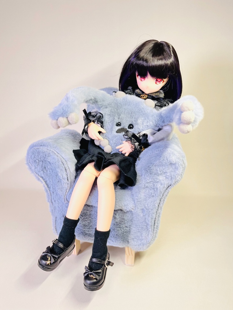 ドールサイズ シングルソファ ちびもふマン付き ダストブルー×グレー
