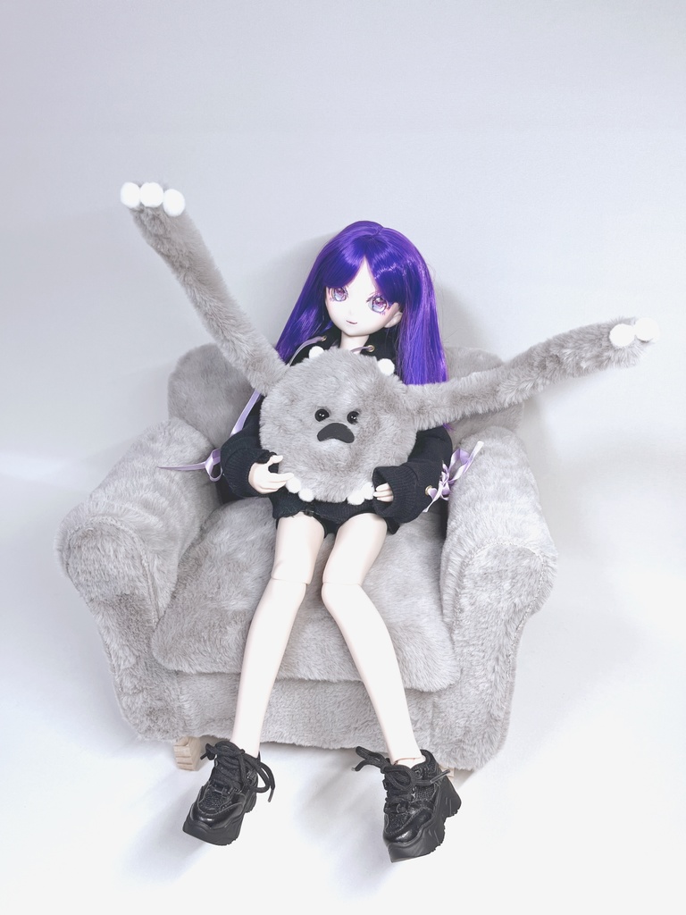 ドールサイズ　もふもふミドルソファ　グレー