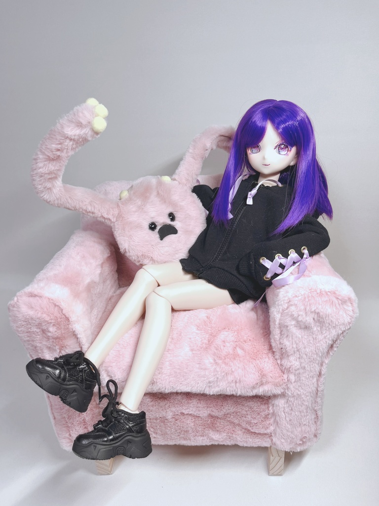 ドールサイズ　もふもふミドルソファ　ダストピンク